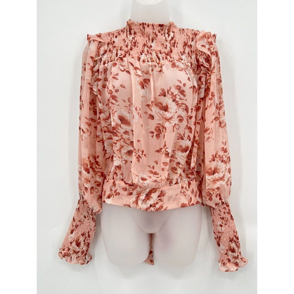 Bardot Remi Blouse Women's Small Long Sleeve Floral Sheer Tie Waist Long Sleeve - Picture 5 of 16